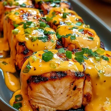 Delicious Bang Bang Salmon served with sauce and herbs for a quick meal.