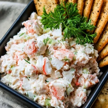 Delicious chunky cold crab dip served in a bowl with fresh herbs.