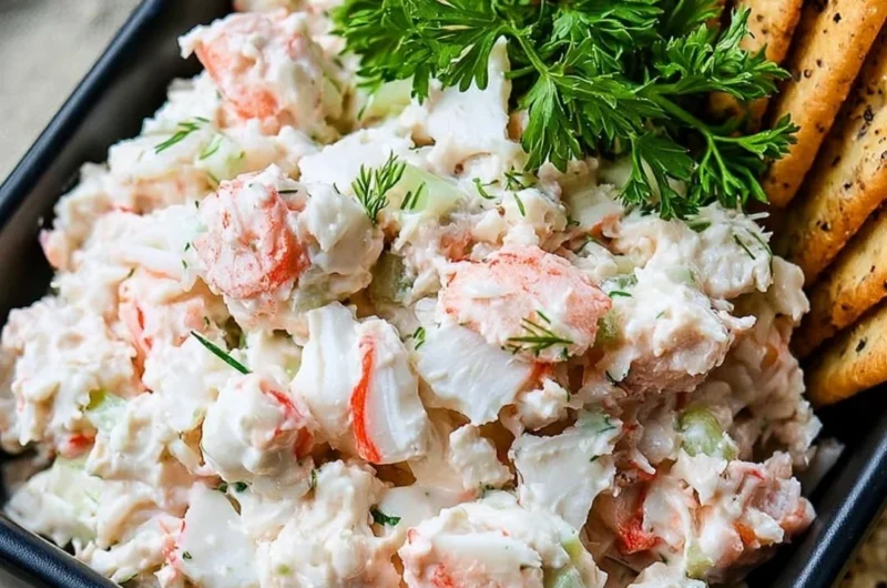 Delicious chunky cold crab dip served in a bowl with fresh herbs.