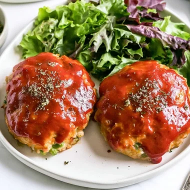 Easy mini meatloaf made with ground turkey served on a plate.