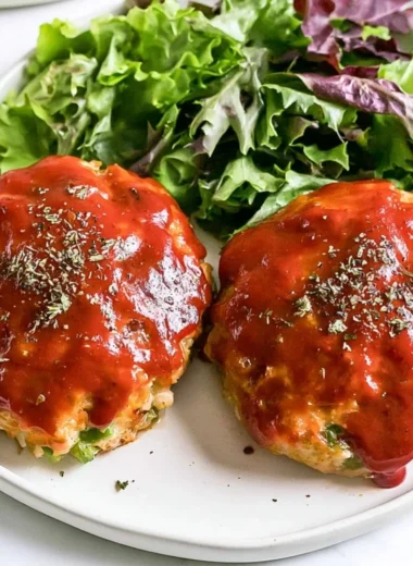 Easy mini meatloaf made with ground turkey served on a plate.