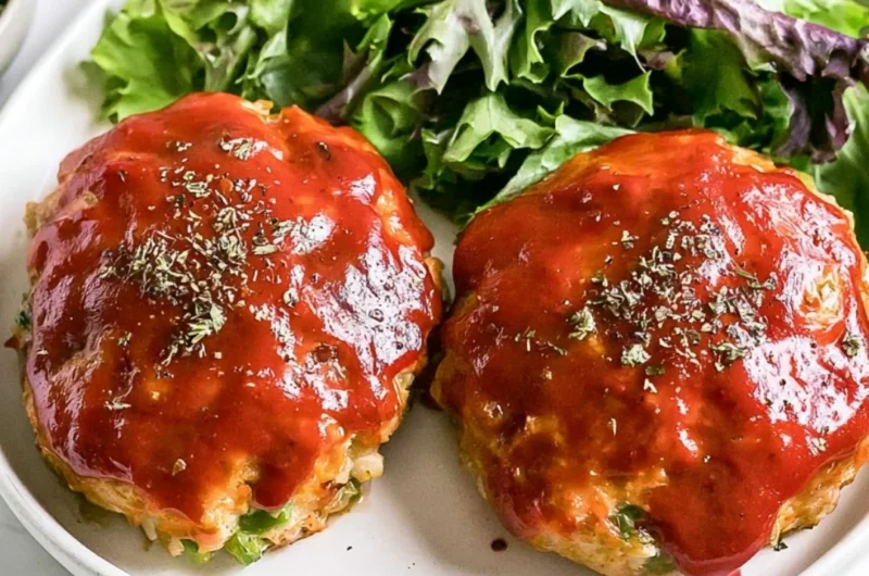 Easy mini meatloaf made with ground turkey served on a plate.