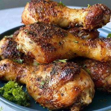 Oven roasted chicken drumsticks served with herbs and spices