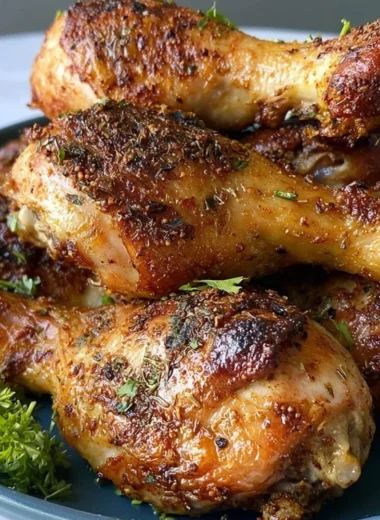 Oven roasted chicken drumsticks served with herbs and spices