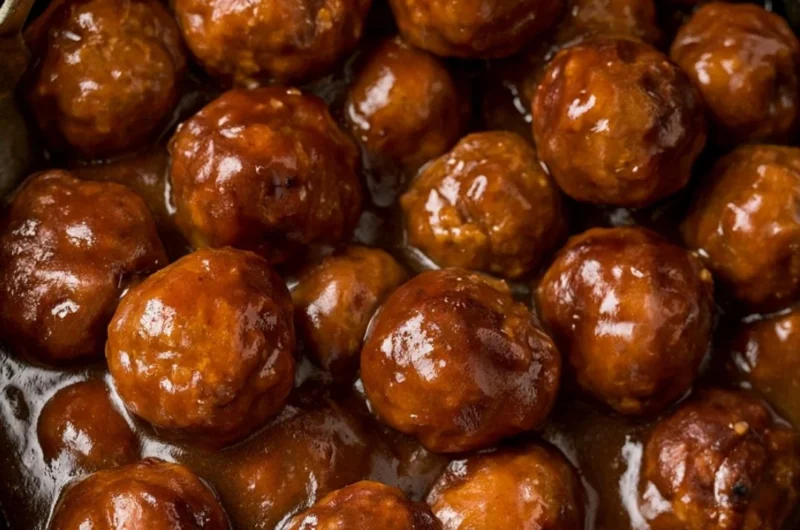 Delicious Slow Cooker Salisbury Steak Meatballs served with rich gravy.
