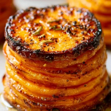 Layered sweet potato stacks with herbs and spices