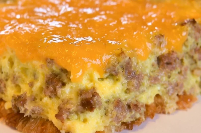 Delicious breakfast casserole with eggs, cheese, and vegetables baked to perfection