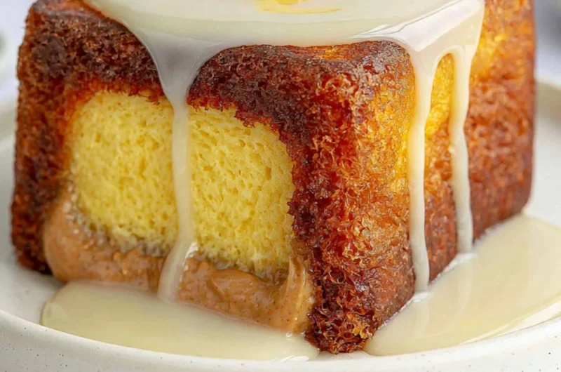 Hong Kong Style French Toast served with syrup and butter on a plate.