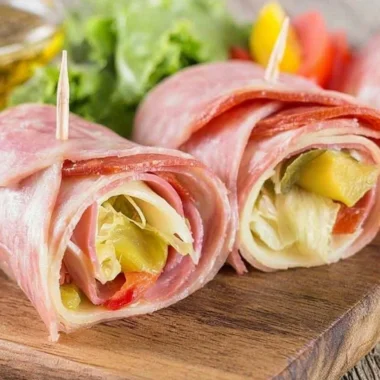 Keto Italian Sub Roll-Up featuring fresh meats, cheese, and veggies wrapped in lettuce