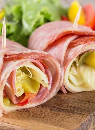 Keto Italian Sub Roll-Up featuring fresh meats, cheese, and veggies wrapped in lettuce
