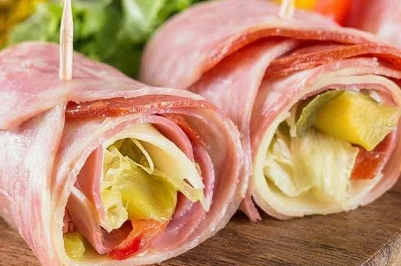 Keto Italian Sub Roll-Up featuring fresh meats, cheese, and veggies wrapped in lettuce