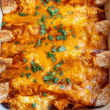 Delicious Vegetarian Enchiladas topped with fresh herbs and spices