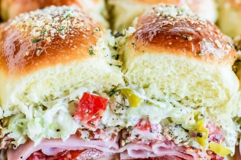 Delicious Italian grinder sliders served on a platter with fresh ingredients