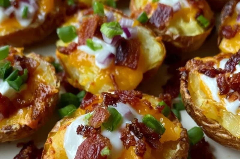 Loaded mini potato bites topped with cheese and herbs for a tasty snack