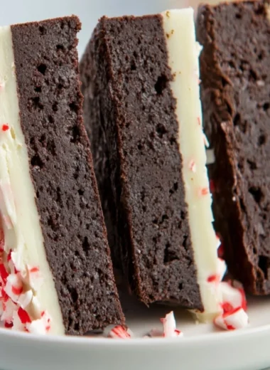 Delicious peppermint bark brownies topped with crushed candy canes