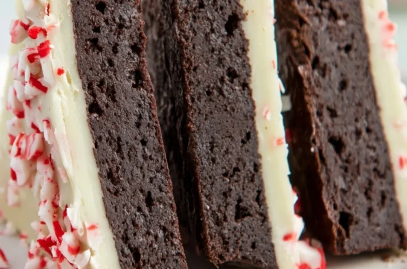 Delicious peppermint bark brownies topped with crushed candy canes