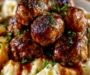Salisbury Steak Meatballs with Garlic Herb Mashed Potatoes